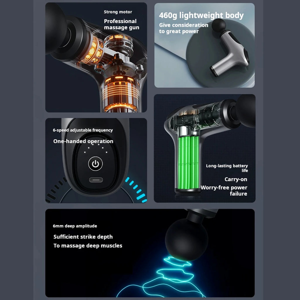 Deep Tissue Massage Gun — 32 Speeds, 4 Heads, LCD Display